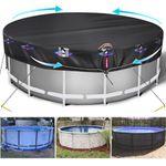 QH.HOME 12Ft Round Above Ground Pool Covers, 600D Heavy Duty Solar Pool Cover with Strong Tear Resistant and Fade Resistant, Winter Swimming Pool Cover with Windproof Strap, Ground Nails, Drawstring