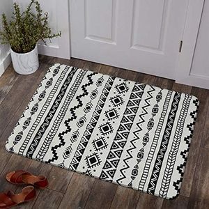 Lahome Boho Geometric Washable Area Rug - 2' X 3' Entryway Small Throw Rug Non-Slip Accent Distressed Rugs Floor Carpet for Door Mat Bathroom Bedroom Kitchen Rug (2' X 3',Black & Off-White)