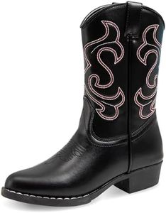 Premium Kids Cowboy Boots - Comfort Fit Toddler Boots - Boys & Girls Durable & Stylish Western Wear for Young Riders (Black)