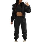 wuitopue Sweatpants And Sweatshirt Set For Women, Casual Outfit Athletic Suit Set Hooded Tracksuit 3 Piece Jogger Sweatsuit FLZ9