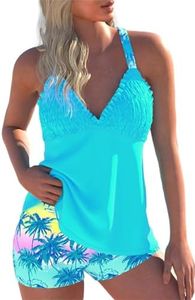 ROSEWE Women's Tankini Bathing Suits Smocked Solid Swimsuits with Shorts