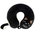 Baby Bucket Neck Support Travel Pillow for Kids Cute Cartoon Memory Foam Stuffed U-Shaped Travel Plush Pillow -(Black Cat)