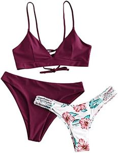 ZAFUL Set Bikini Due Pezzi da Donna con Reggiseno Regolabile Push-up Posteriore, Costume da Bagno a Triangolo con Motivo Floreale