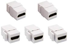 AAOTOKK HDMI Keystone Coupler, Gold Plated HDMI Keystone Jack Insert Female to Female 3D 4K Coupler Adapter for Wall Plate (White/5 Pack)