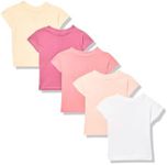 HonestBaby Baby Girls' Organic Cotton Short Sleeve T-Shirt Multi-Packs, 10-Pack Rainbow Patch, 12 Months