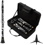 MoResolune B Flat Clarinet for Beginner, Student Clarinet Nickel-plated with 2 Barrels Stand Hard Case, Cleaning Kit for School Band Orchestra (Black)