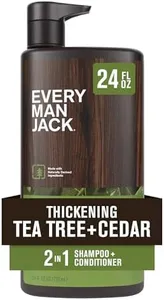 Every Man Jack 2-in-1 Tea Tree + Cedar Shampoo + Conditioner - Thicken, Cleanse, and Hydrate Hair with Coconut, Aloe, Tea Tree Oil - Naturally Derived and No Harmful Chemicals - 24oz -1 Bottle
