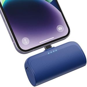 Batería Externa para iPhone, 5200mAh 18W PD Mini Power Bank con Doble Salida y Entrada de Carga Rápida Batería Portátil para iPhone 14/14 Pro Max/13/13 Pro Max/12 Pro/11/SE/XR/XS/X/8 Plus-Azul