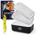 Cheese Grater with Container and Lid & Peeler Set - Vegetable Fruit Multi-Function Stainless Steel Kitchen Utensil Kit with Black Food Plastic Storage Stable Box - Hand Chopper Graters & Peelers