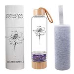 Bamboo Wellness Crystal Elixir Infused Gem Water Bottle, Natural Gemstone Crystal Water Bottle Quartz Gravel Gemstone Healing Glass, Energy Elixir Water Bottle 400ML