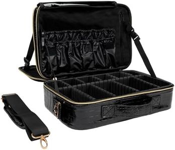 (Not Made In China) Travel Makeup Train Case, Cosmetic Case Organizer, Make Up Bag Storage With Adjustable Dividers For Cosmetics, Jewelry, Fragrance, Nail Polish and Brushes (1, Crocodile, Large)