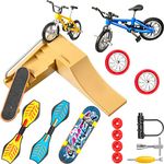 17 Pieces Finger Skateboard Ramp Set Skate Park Kit Ramp Parts Set Mini Finger Toys Set Finger Bike Skate Park Kit with Replacement Wheels and Tools for Kids Party Favor (Classic Color)