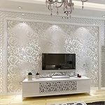 KeTian Modern Luxury Victorian Damask Embossed Textured for Living Room/Bedroom/TV Background Non-Woven Wallpaper Roll 0.53m (1.73' W) x 10m (32.8' L) = 5.3㎡ (57 sq.ft) (Silver Gray)