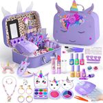 Kids Makeup Kit for Girl - 2 In 1 Kids Washable Makeup Toys & Nail Art Kit with Unicorn Cosmetic Case, Kids Play makeup for Girls, Real Girl Makeup Sets for Christmas Birthday Gifts Toys for 3-12 Year