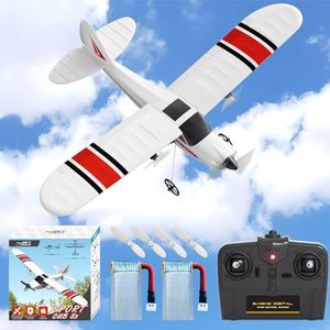 28℃ RC Plane Ready to Fly for Beginners, 2.4Ghz 2-CH Remote Control Airplane RTF for Kids & Adults, Easy to Fly RC Airplane for Kids & Beginners with Gyro Stabilization System & 2 Batteries（Red）