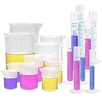 Bekith 18 Pack Plastic Clear Graduated Cylinders and Measuring Beakers Set, 10ml, 25ml, 50ml, 100ml Cylinders with 50ml, 100ml, 250ml, 500ml, 1000ml Beakers, Ideal for Science Lab