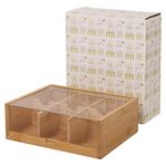 Tea Bag Organizer 6 Compartments by HTB|  Gift Box Bamboo Tea Organizer for Tea Bags with Acrylic Transparent Hinged Lid