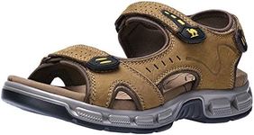 CAMEL CROWN Men's Leather Sandals for Hiking Walking Beach Treads Water Athletic Outdoor with Premium Air Cushion | Waterproof (Camel7837，9.5 US）