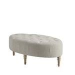 Martha Stewart Clara Coffee Table - Solid Wood Frame, Soft Fabric, Button Tufted, Oval Large Accent Ottoman - Modern Foam Padded Top Footstool Cocktail Living Room Furniture, 48"X26.75"X18.75", Linen