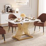 DWVO Modern Dining Table for 4 People 47 Inch Rectangular Kitchen Table with Faux Marble Tabletop and Gold Geometric Legs Small Dinner Table Kitchen & Dining Room Furniture White & Gold