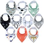 10-Pack Bandana Bibs Little Munchkins Handkerchief Bibs, Baby Drool Bibdanas, Organic Cotton, Super Absorbent, 10 Stylish Designs for Baby Boys Girls Toddler, Adjustable Snaps