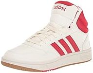 adidas Mens Hoops 3.0 MID Sneakers, White/Better Scarlet/Gum, 5 US