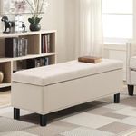 Furniliving Large Storage Ottoman, Beige, Wood Frame, Linen Fabric, 285 Lbs Capacity