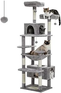 PAWZ Road Large Cat Tree, 184cm Cat Tower for Large Cats, Cat Condo with Sisal-Covered Scratching Posts and Pads, 2 Padded Perch, Dual Condo and Basket for Indoor Cats-grey