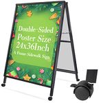 VAIIGO Heavy Duty A-Frame Sidewalk Sign 24 x 36 Inch, Only Portable A Frame, Double-Sided Sandwich Board Signs with Moving Wheels Slide-in Folding Metal Outdoor Sign Board