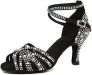 Minishion Comfortable High Heel Dance Shoes for Women Pearl Beaded Wedding Sandals L506 Black US 9