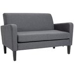 HOMCOM Modern 2-Seat Sofa with Rubber Wood Legs, Upholstered Loveseat, Sofa for Living Room, Bedroom, Dark Grey