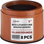 iPrimio Bed and Furniture Risers - Round Shaped Elevator up to 3.5" - Protect Floors and Surfaces - Durable ABS Plastic and Anti Slip Foam Grip - Secure Stacking (Brown 8 Pack)