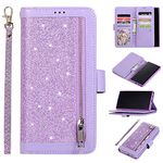 EYZUTAK Wallet Case for Samsung Galaxy Note 10 Plus,Magnetic Handbag Zipper Pocket PU Leather Flip with 9 Card Slots and Wrist Strap Folio TPU Stand Case for Samsung Galaxy Note 10 Plus - Purple