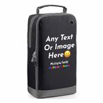 Any Text Any Image Personalised shoe Bag: for Football, Rugby & Golf - Durable Boot Bag for Kids and Adults, for Gifts Black