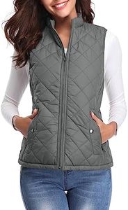Fuinloth Women's Quilted Vest, Stand Collar Lightweight Zip Padded Gilet Dark Gray S
