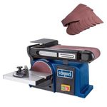 Scheppach Belt and Disc Sander with 1 x 100mm Sanding Belt, 1 x 150mm Hook & Loop Sanding Disc, Mitre Guide & Side Table - Adjustable Angles - 2 Year Warranty