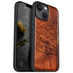 Carveit Magnetic Wood Case for iPhone 14 Case [Natural Wood & Black Soft TPU] Shockproof Protective Cover Unique & Classy Wooden Case Compatible with magsafe (Eternal Tree -Rosy)