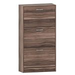 Vida Designs Shoe Cabinet, Wooden Shoe Storage Unit with 3 Pull-Down Drawers, Multifunctional Dust-Proof Space-Saving Slim Cupboard for Hallway or Entryway (Walnut)