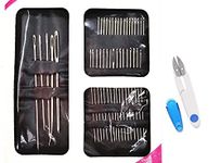 55 Pieces Stainless Steel Big Eye Hand Sewing Needles Set with Different Sizes with Free 5 Jumbo Size Needles and Free 1 Scissor