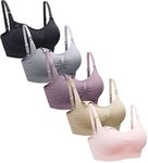 Suekaphin 5PACK Nursing Bra Wireless Bra Women's Sleeping Maternity Bra Breastfeeding Bra, Black/Nude/Purplebean/Softpink/Gray, 5X-Large