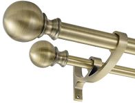 Antique Bronze Double Curtain Rods for Window 28-48 Inch, Decorative Double Drapery Rod with Round Finials, 1-Inch Front and 5/8 Inch Back Double Curtain Rod, Telescoping Dual Window Curtain Rod