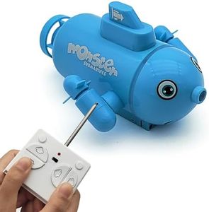 Tipmant Cute Mini RC Submarine Toy 4CH Radio Remote Control Boat Electric Dive for Fish Tank Water Tub Kids Birthday Gift (Blue)