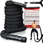 Pro Battle Ropes with Anchor Strap Kit and Exercise Poster – Upgraded Durable Protective Sleeve – 100% Poly Dacron Heavy Battle Rope for Strength Training, Cardio Fitness, CrossFit Rope (2” x 40 ft)