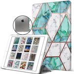 DuraSafe Cases for iPad Mini 5 7.9 Inch 2019 [ Mini 5th Gen ] A2133 A2124 A2126 A2125 MUQY2HN/A MUQW2HN/A MUQX2HN/A MUU62HN/A Trifold Printed Hard Smart PC Transparent Back Cover - Marble Green