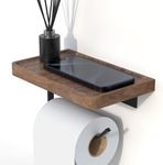 IURRDOP Toilet Paper Holder with Black Walnut Wood Shelf, Wall Mounted & Adhesive Mounted Wooden Shelf for Hanging Roll Tissue, Place Phone, Aromatherapy for Bathroom, Washroom