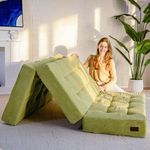 MAXYOYO Folding Mattress Double, Comfy Corduroy Foldable Mattress with 15cm Thicken Foam, Tri-Fold Floor Futon Sofa Bed for Guest, 135x190cm