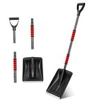 ULTECHNOVO Telescopic Snow Shovel 44 cm Wide, Reinforced Iron with Detachable Ice Scraper, Spring-Button Extendable 2 Lengths, Lightweight for Car, Driveway, Camping & Emergency
