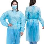 Disposable Isolation Gowns Blue, 10 Gowns - Long Sleeve PPE Gowns, Elastic Cuffs Hospital Gowns with Apron Style Neck - Maternity Gowns, Labour and Delivery Gowns, Nursing Gowns, Long Patient Gown