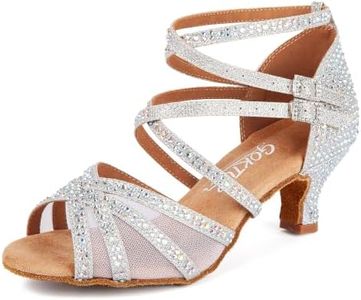 Women's Salsa Latin Dance Shoes Satin Rhinestone Ballroom Dancing Shoes
