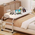 MEYEBP Bedtable Overbed Table with Wheels, Adjustable Height Over The Bed Table Desk King Size, Rolling Desk Over Bed, King Beds Rolling Medical Bed Desk for Hospital and Home